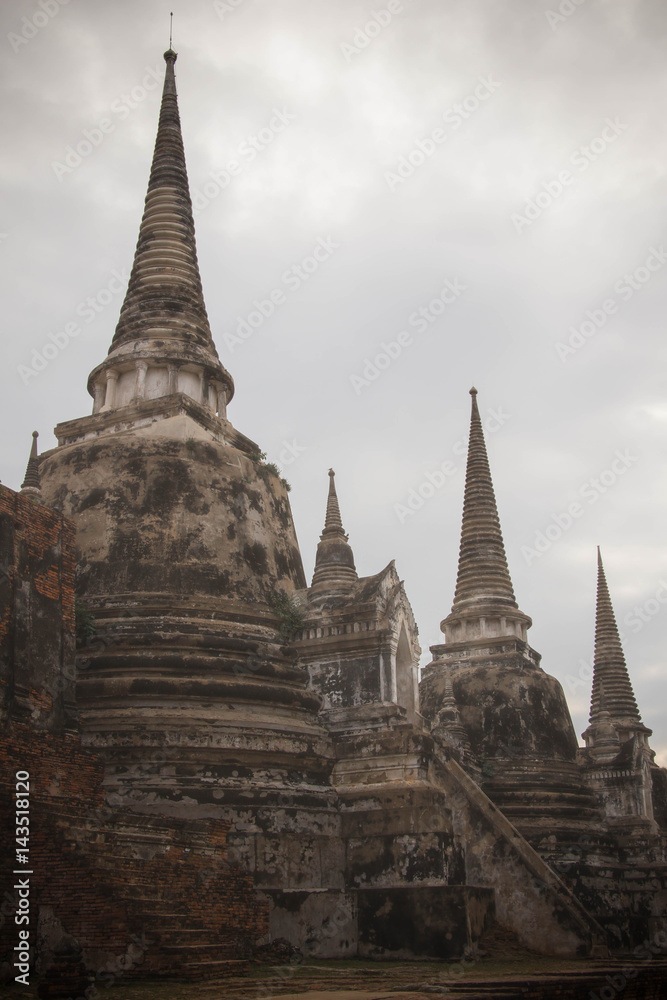 Ancient break pillar pagoda and sky at wat phra sri sanphet temple Ayutthaya Thailand