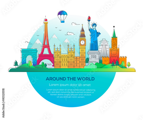 Around the world - vector line travel illustration