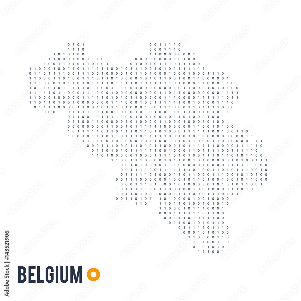 Binary code vector stylized map of Belgium isolated on white background