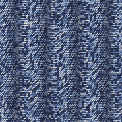 Knitting seamless texture. Digital camouflage pattern. Shades of blue colors.