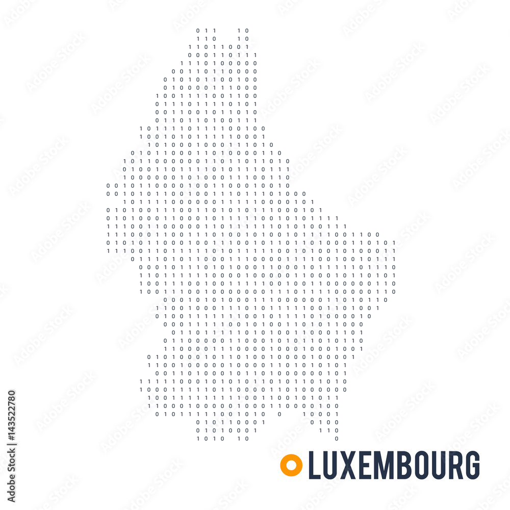 Binary code vector stylized map of Luxembourg isolated on white background
