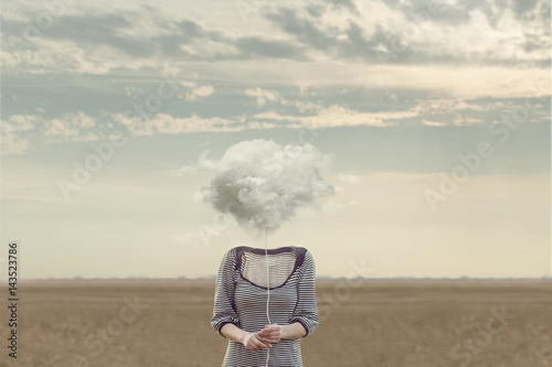 woman's head Replaced by a soft cloud photo