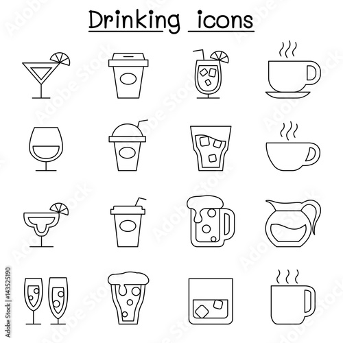 Drinking icon set in thin line style © Puckung