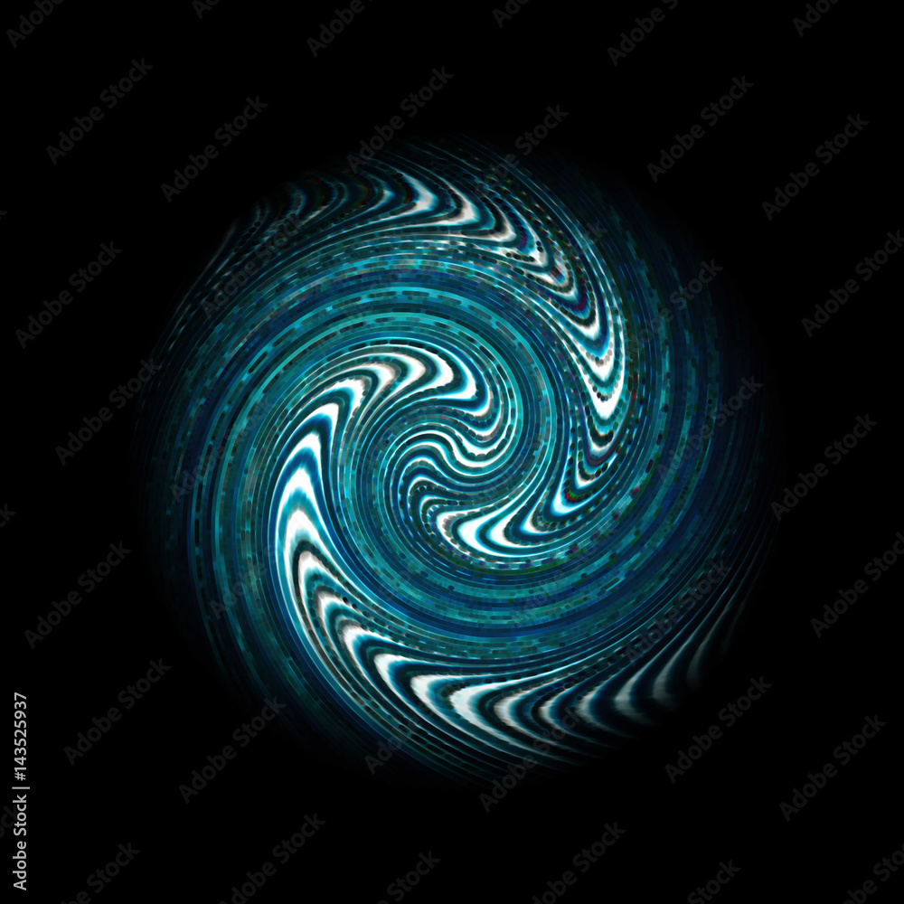 Swirl of Blue Spiraling Technology Data Circle Design Isolated on Black ...