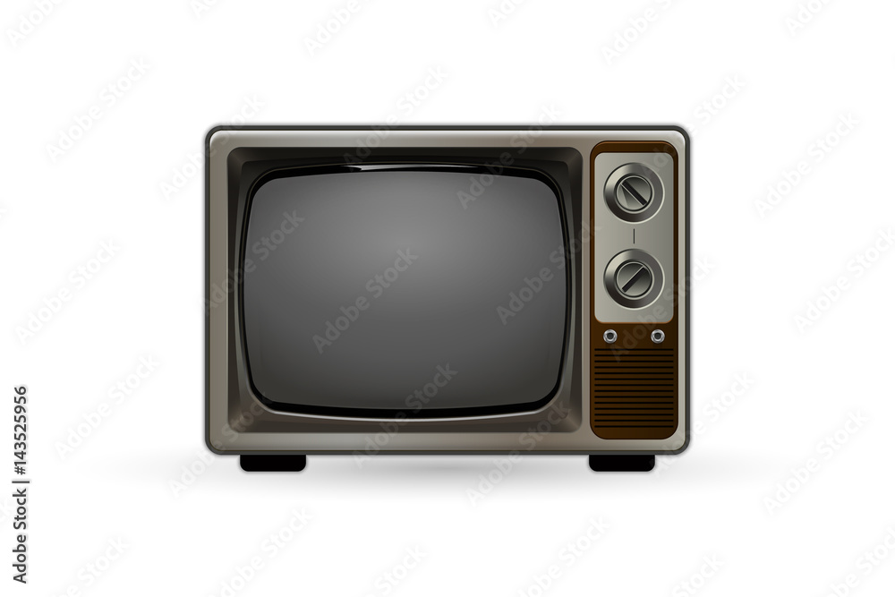 Old-fashioned TV. Vintage black and white television set. Hipster style tv.