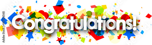 Congratulations banner with colorful confetti.