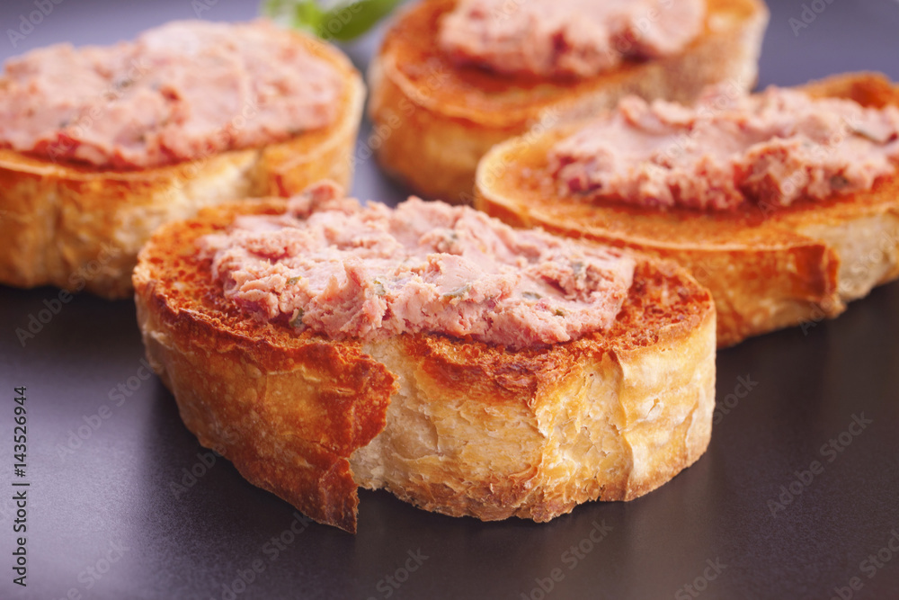 Pate on Toast on a Black Plate Pate on Toast on a Black Plate