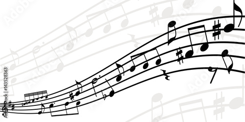 Black and white background with music notes for graphic design.