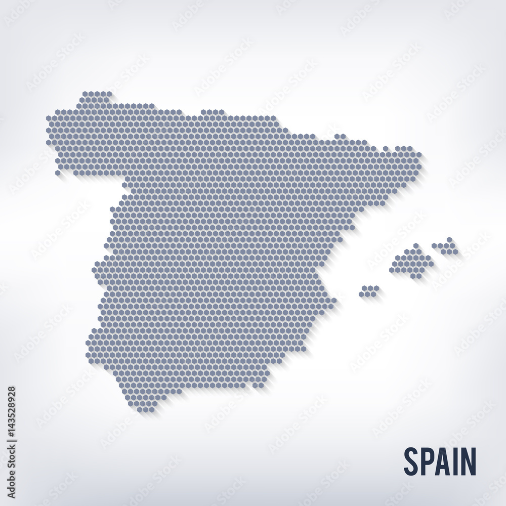 Vector hexagon map of Spainon a gray background