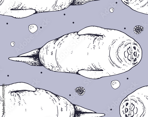 seamless pattern with hand drawn arctic animals on colored background. nord theme. sea calf