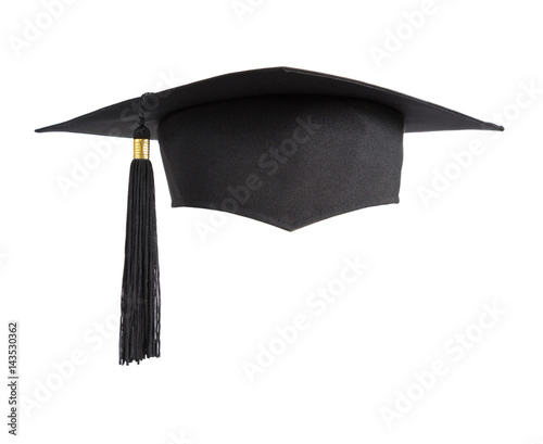 Graduation hat on white background photo