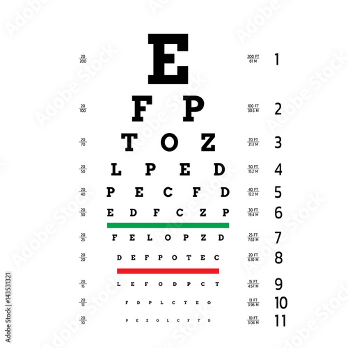 The testing Board for verification of the patient, vector image isolated on white background. Vision test board optometrist photo