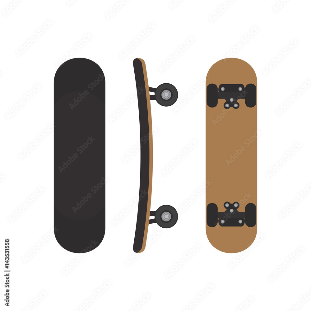 Skateboard image on three sides. Top view from the bottom and side of the  skateboard. Vector illustration. Stock Vector | Adobe Stock