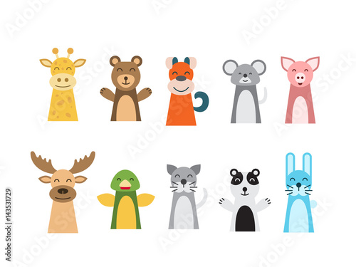 Theatrical performance for kids finger puppet theater, vector illustration isolated on white background