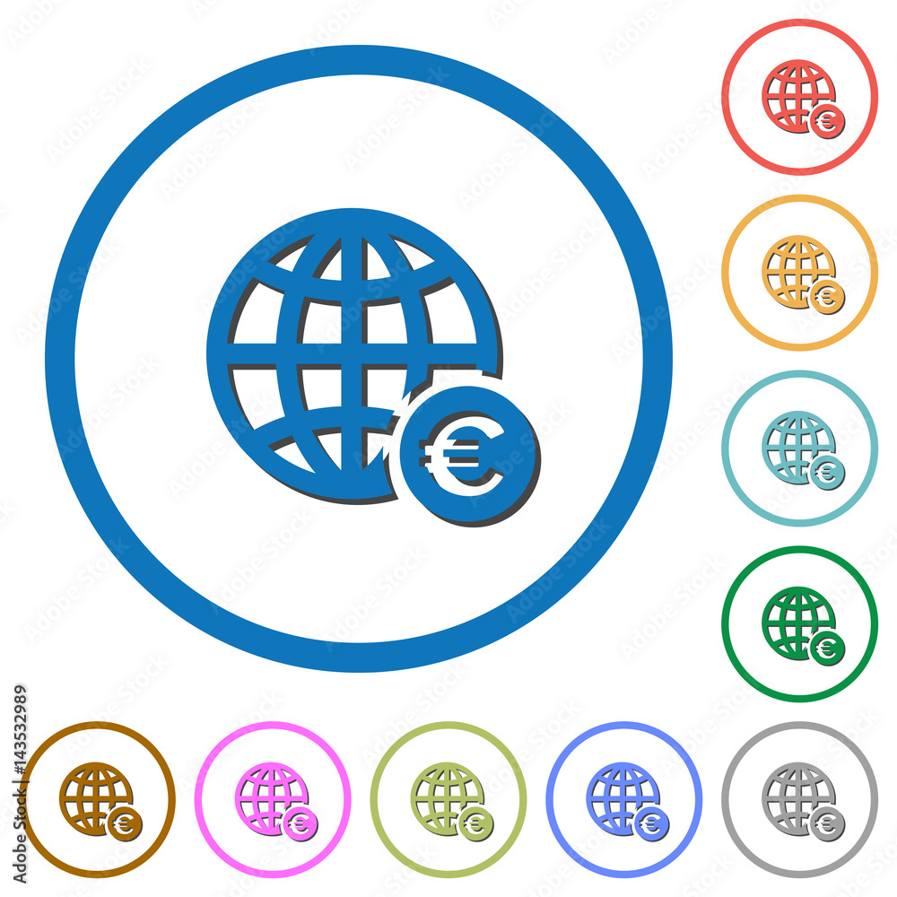 Online Euro payment icons with shadows and outlines Online Euro payment icons with shadows and outlines