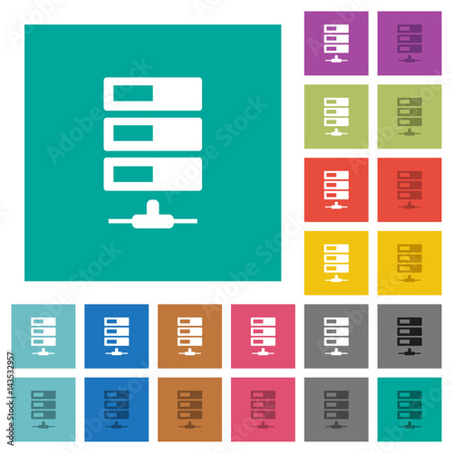 Data network square flat multi colored icons