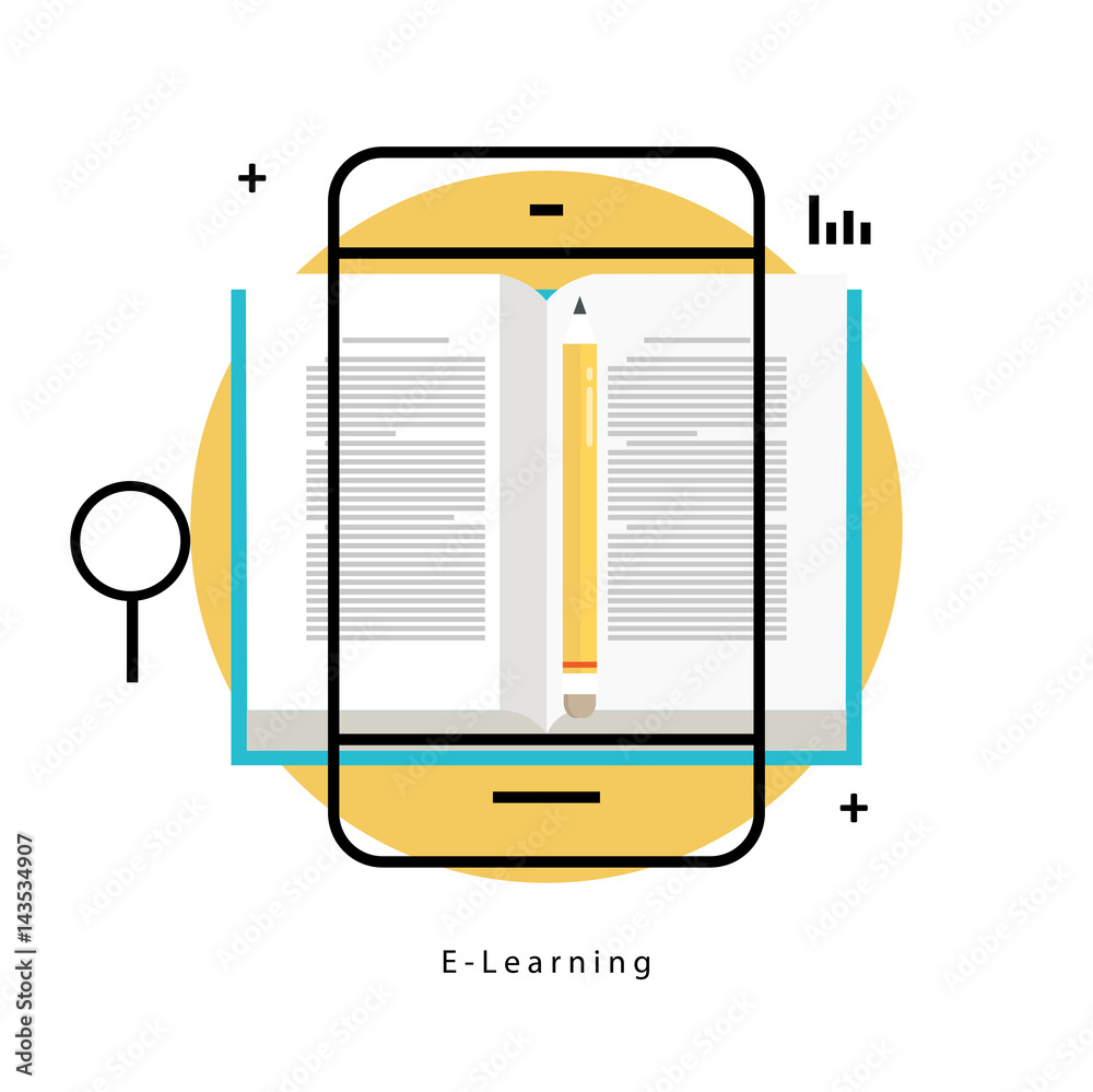 E-learning, online education flat line vector illustration design ...