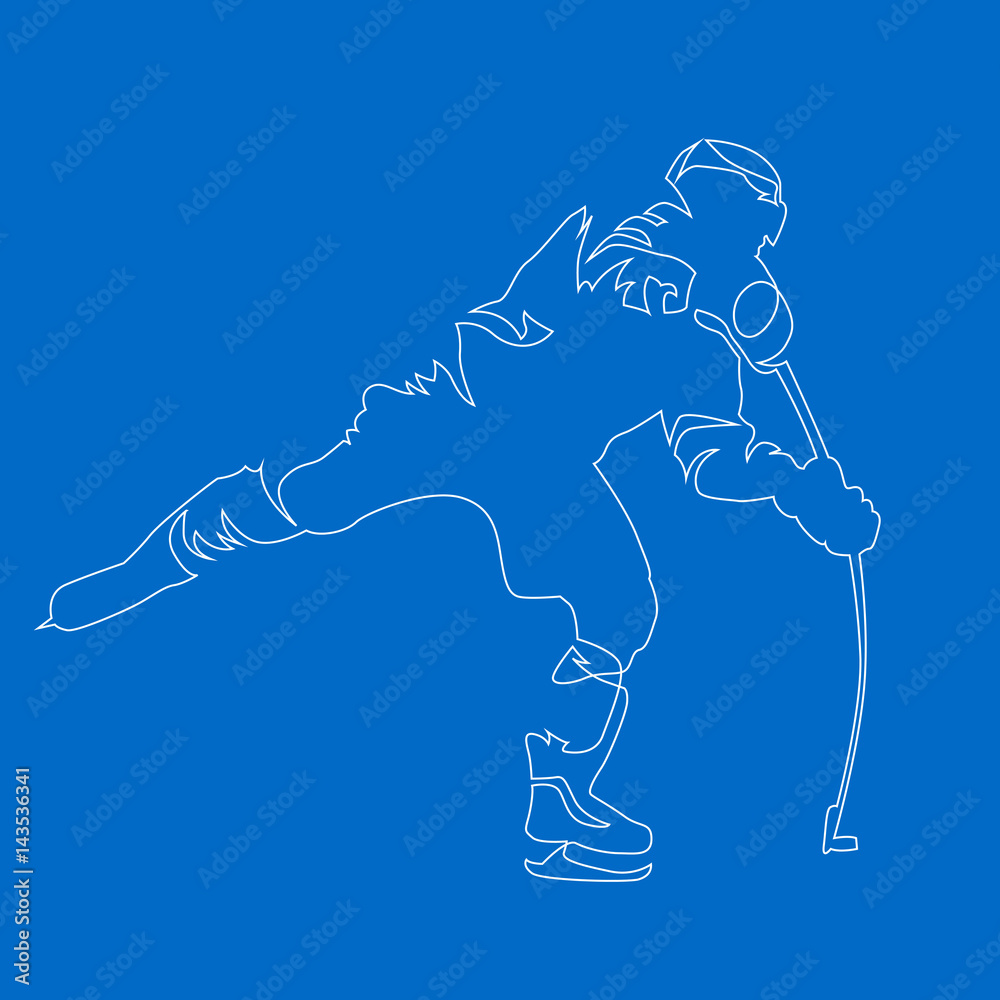 Naklejka premium Ice hockey player, vector drawing a single stroke. Continuous line art