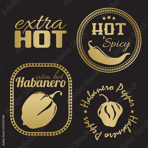 Extra hot chili and habanero pepper labels.
