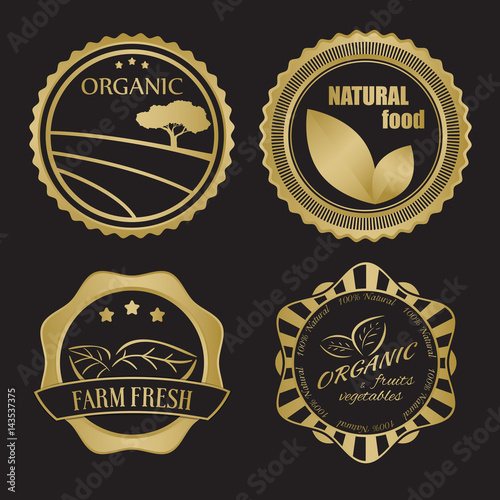 Different organic food labels with text