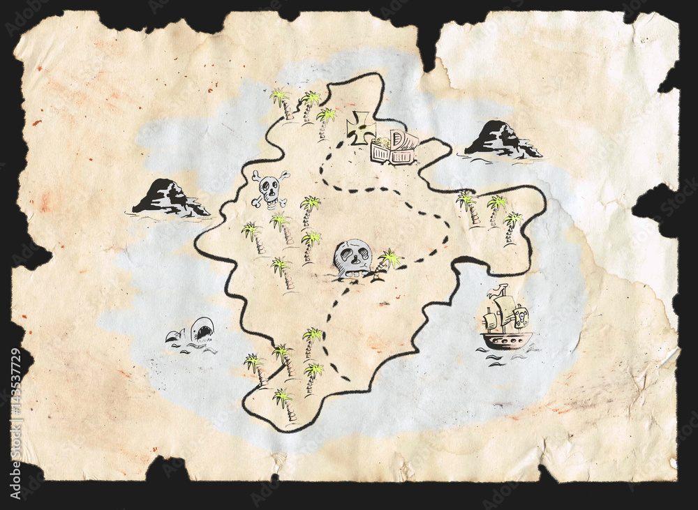 Schatkaart van piraten eiland Stock Illustration | Adobe Stock