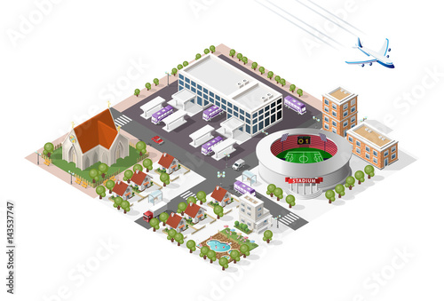 Set of Isolated High Quality Isometric City Elements . Harbor with Shadows on White Background