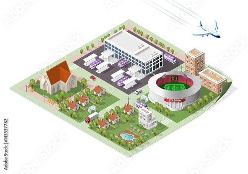 Set of Isolated High Quality Isometric City Elements . Harbor with Shadows on White Background