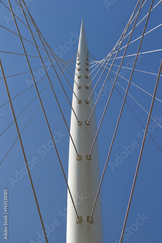 Bridge support pillar and cables