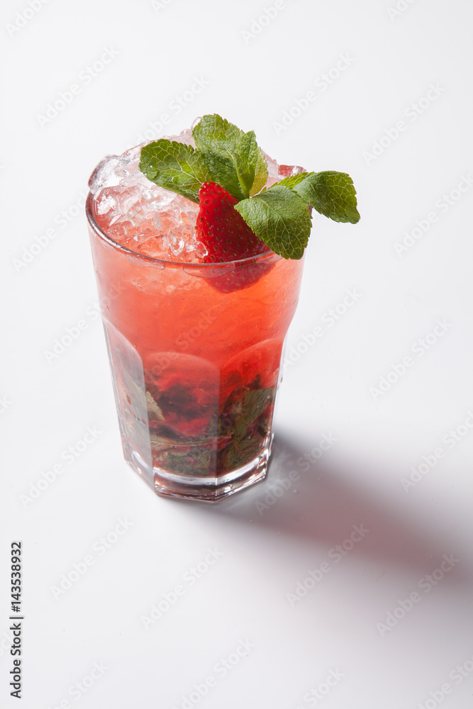 Mojito strawberry cocktail. closeup isolated on white background. Mojito strawberry cocktail. closeup isolated on white background.