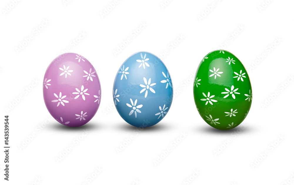 Small colorful decorated Easter eggs isolated on a white background.