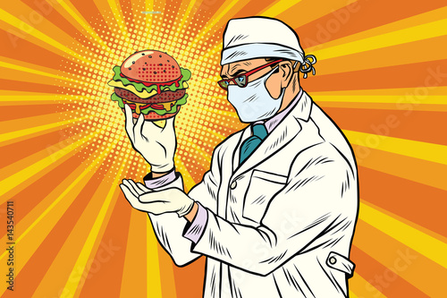 Scientist nutritionist and Burger fast food