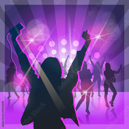 Silhouette Woman Group Dancing Night Club Light Flat Vector Illustration