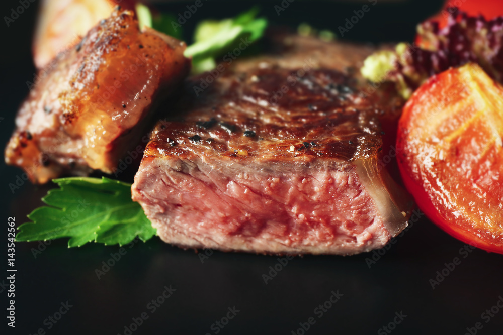 Delicious grilled steak, closeup