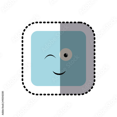 sticker square colorful shape emoticon winking expression vector illustration