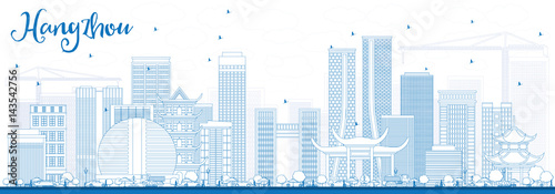 Bild auf Leinwand Outline Hangzhou Skyline with Blue Buildings.