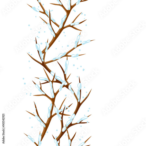 Winter seamless pattern with branches of tree and snow. Seasonal illustration