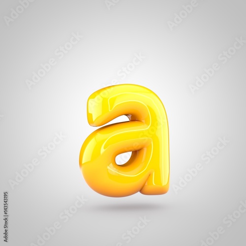 Glossy yellow paint letter A lowercase