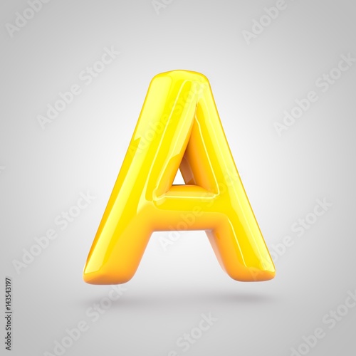 Glossy yellow paint letter A uppercase