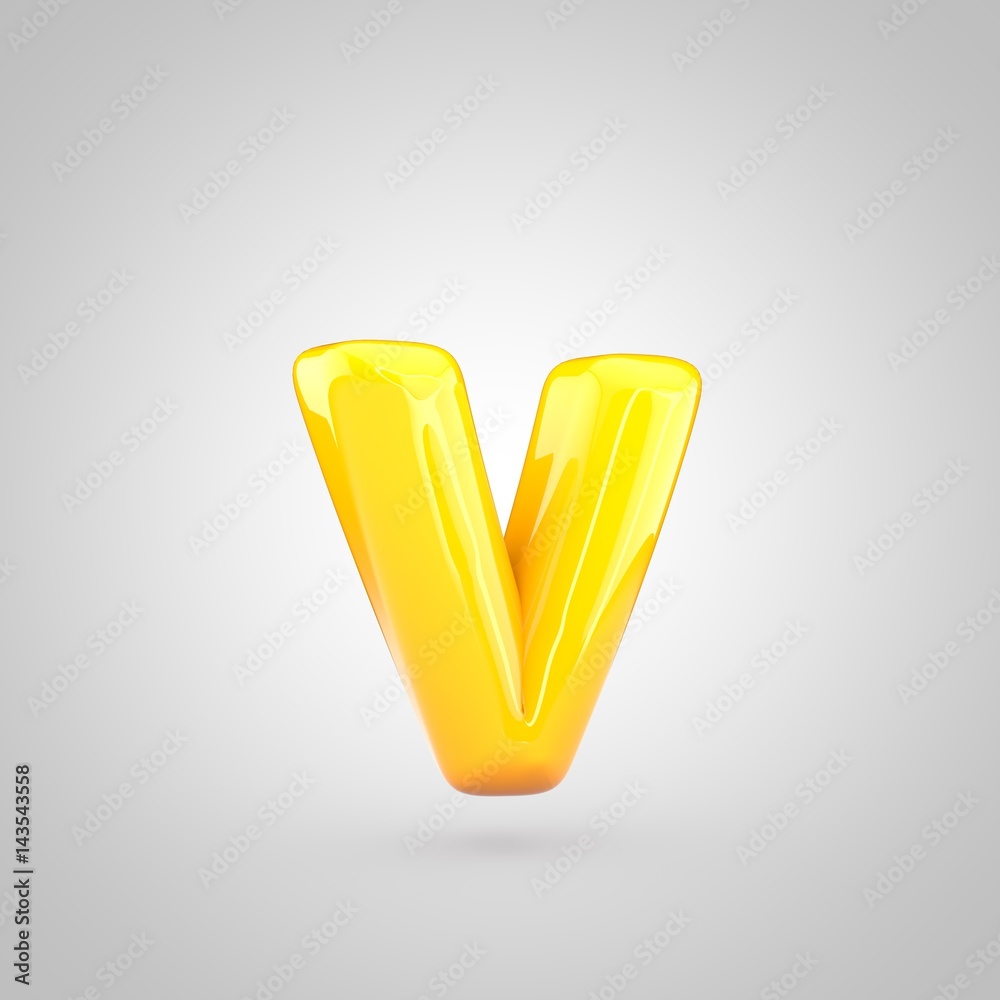 Glossy yellow paint letter V lowercase Glossy yellow paint letter V lowercase