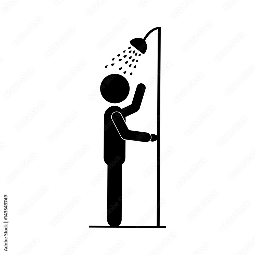 black silhouette pictogram person taking a shower vector illustration