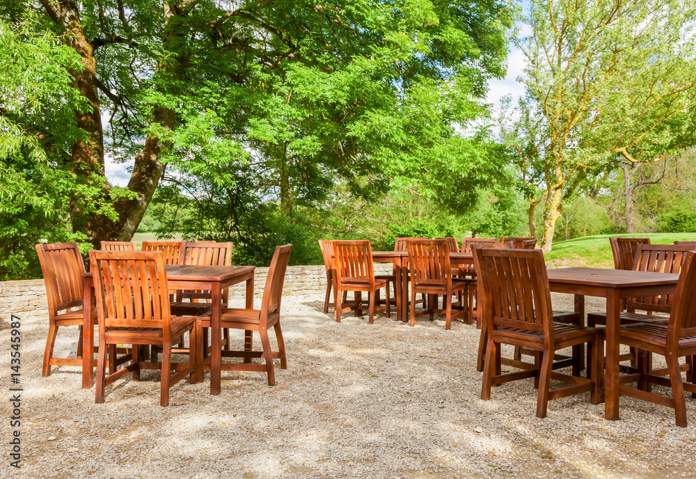 Tables and chairs of outdoor cafe in England Tables and chairs of outdoor cafe in England
