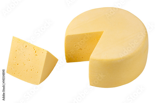 Cheese sector and cheese wheel isolated with clipping path