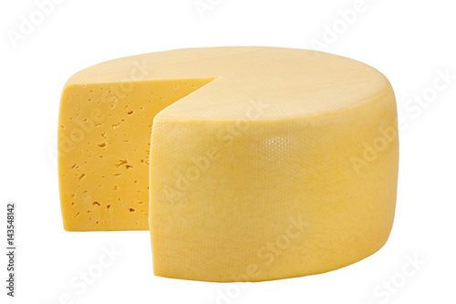 Cheese wheel isolated on white with clipping path
