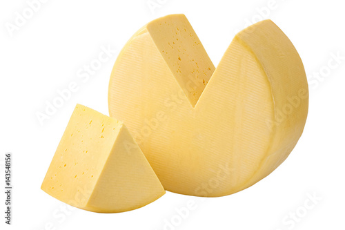Cheese wheel and sector isolated with clipping path