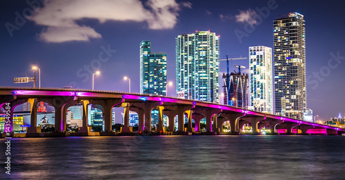 Miami Downtown Skyline behind MacArthur Causeway