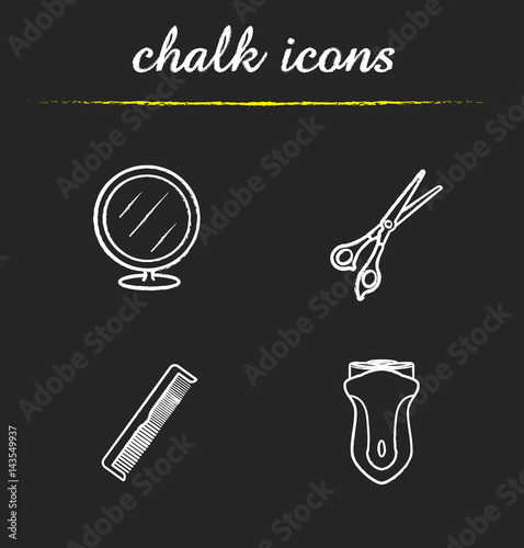 Barbershop accessories chalk icons set