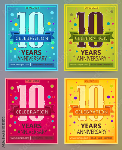 Anniversary flyers or invitations vector templates. 10. Ten years