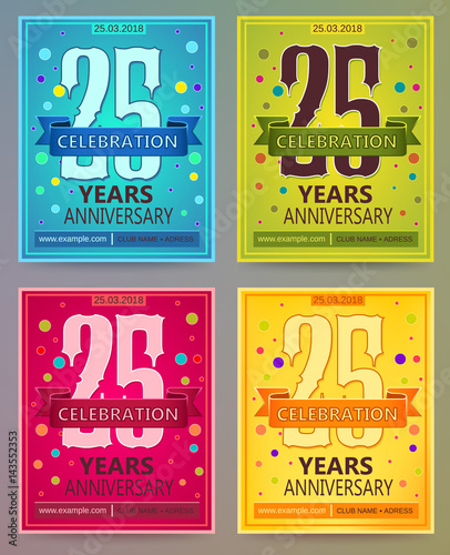 Anniversary flyers or invitations vector templates. 25. Twenty five years.