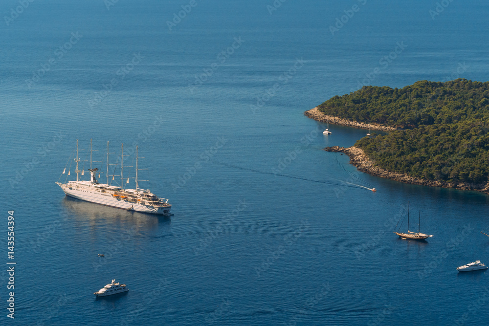 Cruise ships near the old town of Dubrovnik, Croatia.
