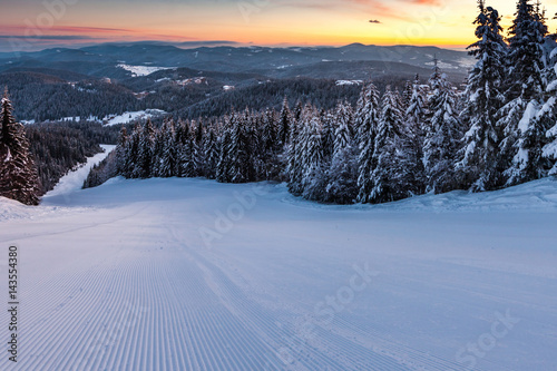 Ski slope at sunrise